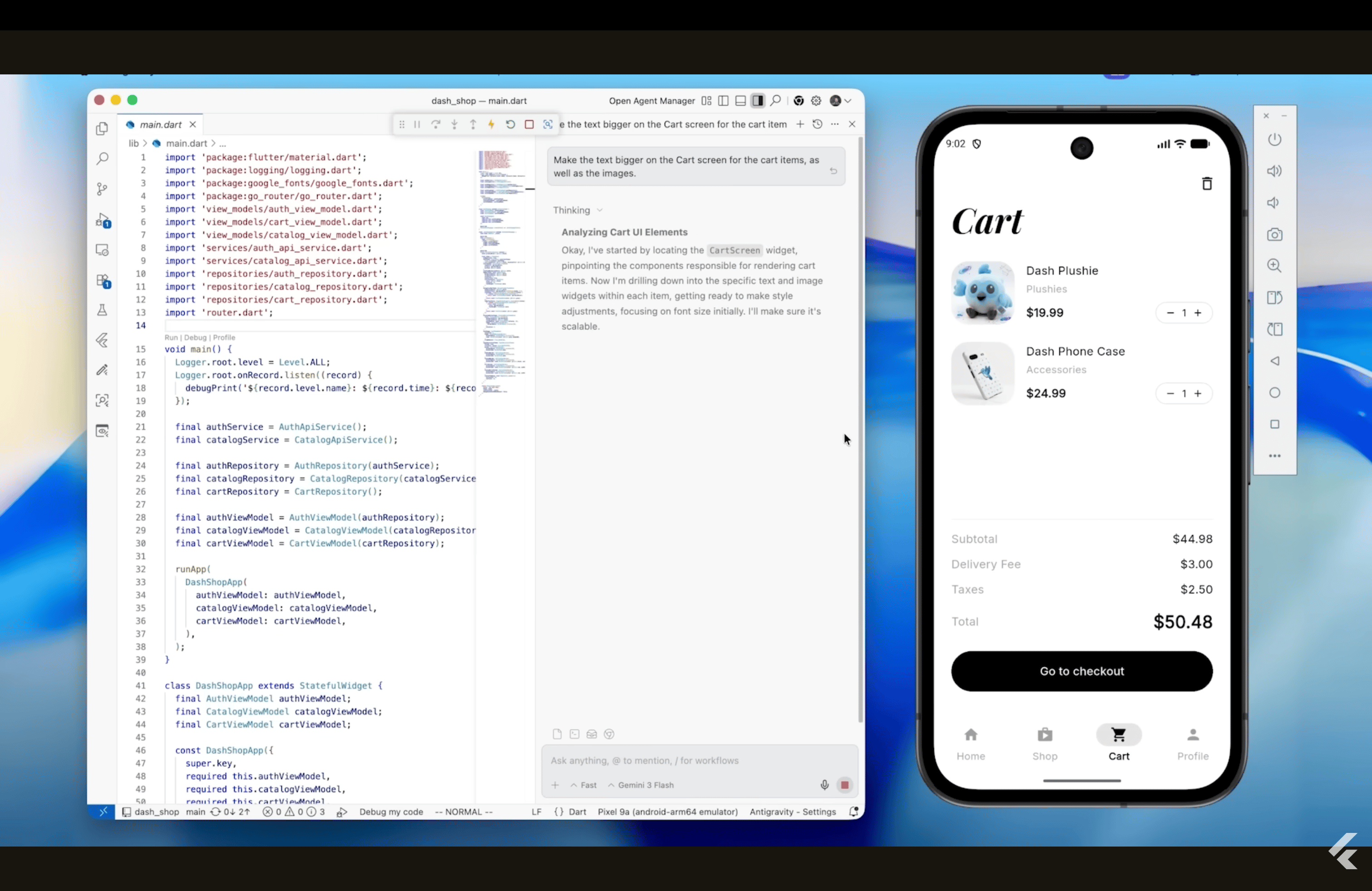 Dashy product workflow shown across a laptop and phone, with the blue Dashy bird visible in the interface