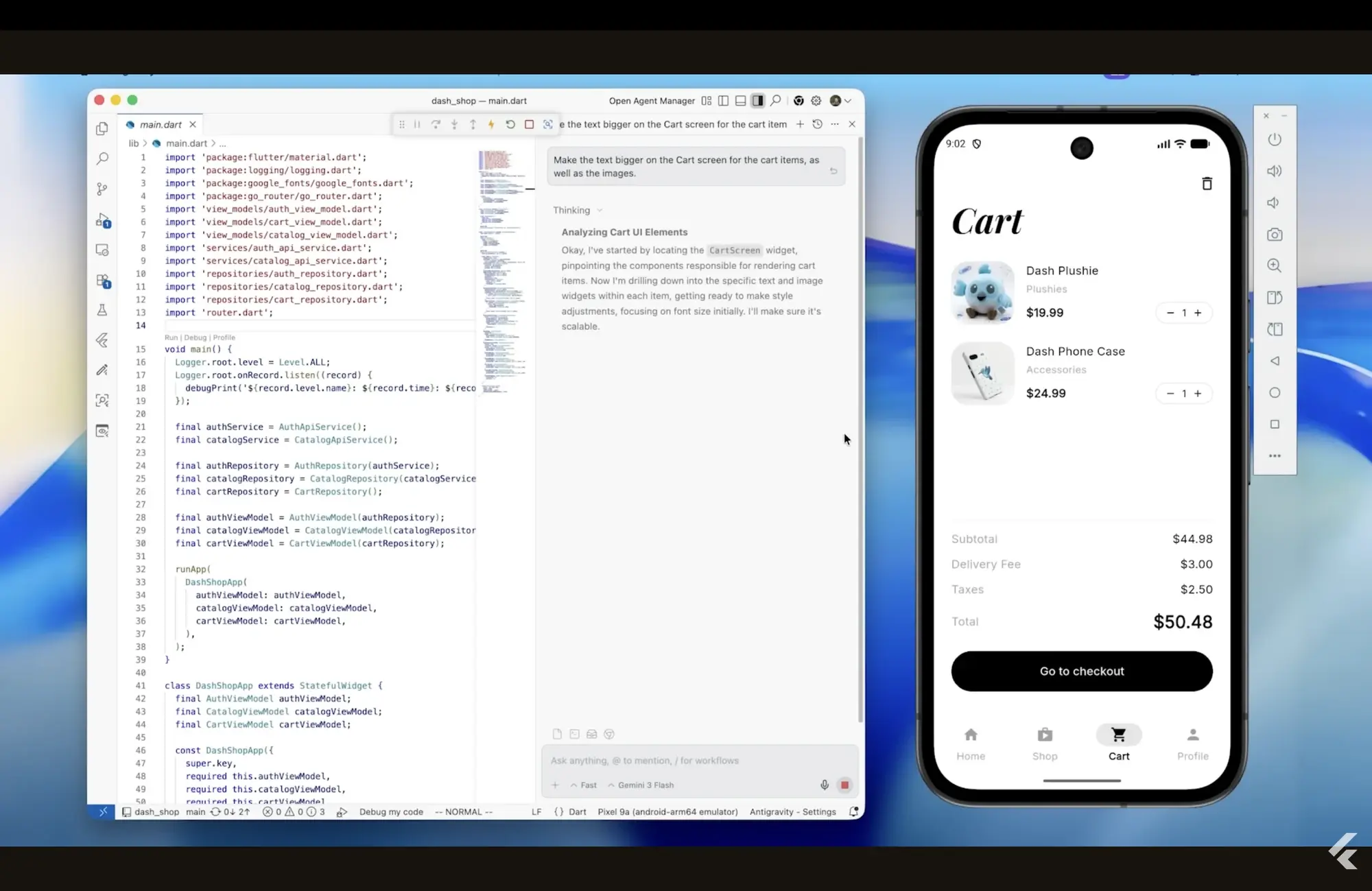 Dashy product workflow shown across a laptop and phone, with the blue Dashy bird visible in the interface